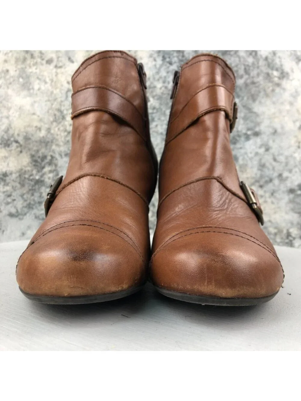 Miz Mooz Women's Size 8.5 Sal Whiskey Brown Leather High Heel Ankle Booties
